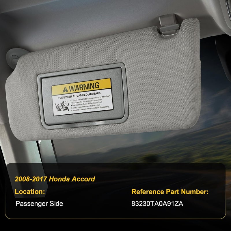 ItranMc Sunvisor Passenger Side for 2008-2017 Honda Accord Accessories, Right Side Sun Visor with Light Mirror, Gray, Replacement#83230-TA0-A91ZA - Image 2